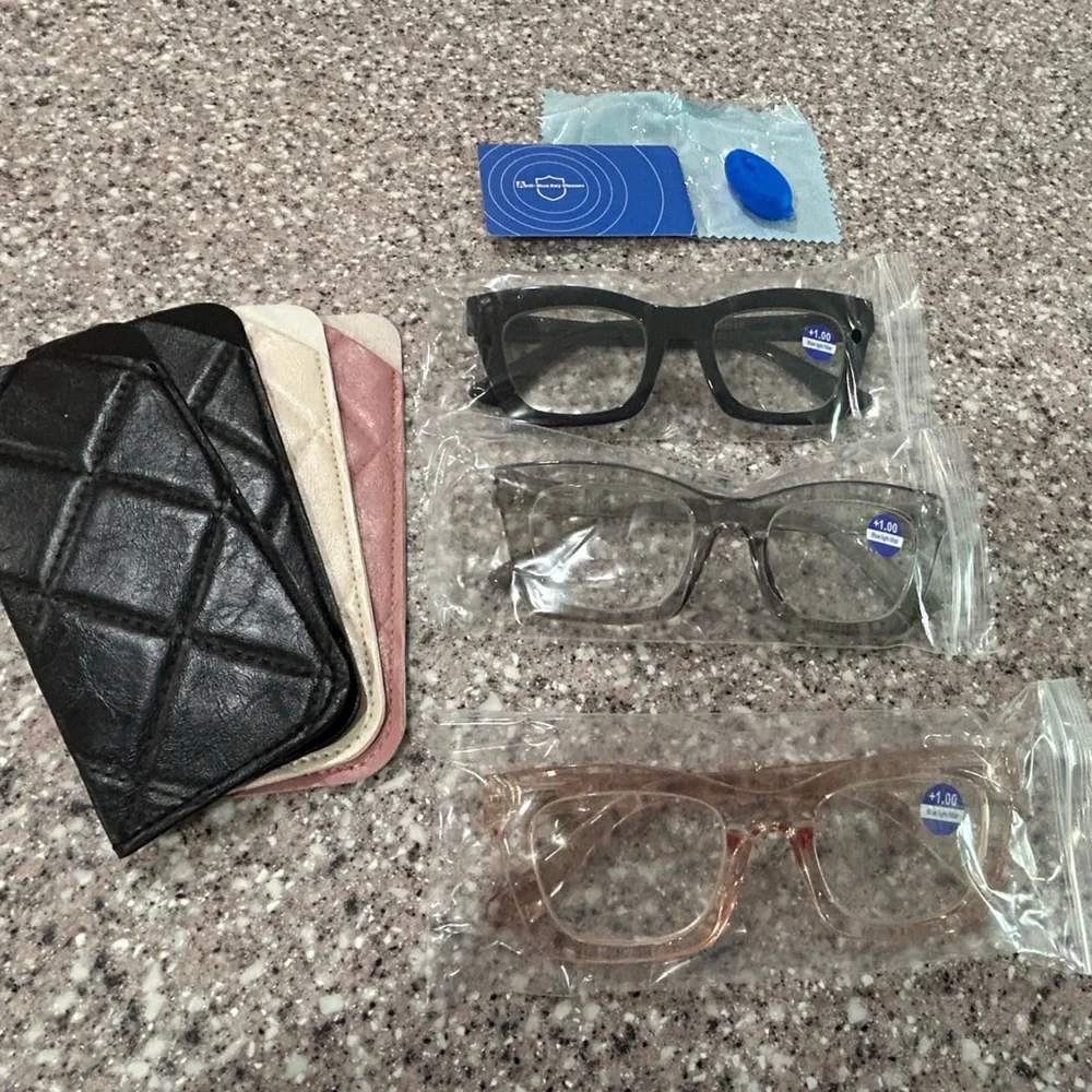 Set of Three Stylish Blue Light Reading Glasses, NWT, 1.0 Power.